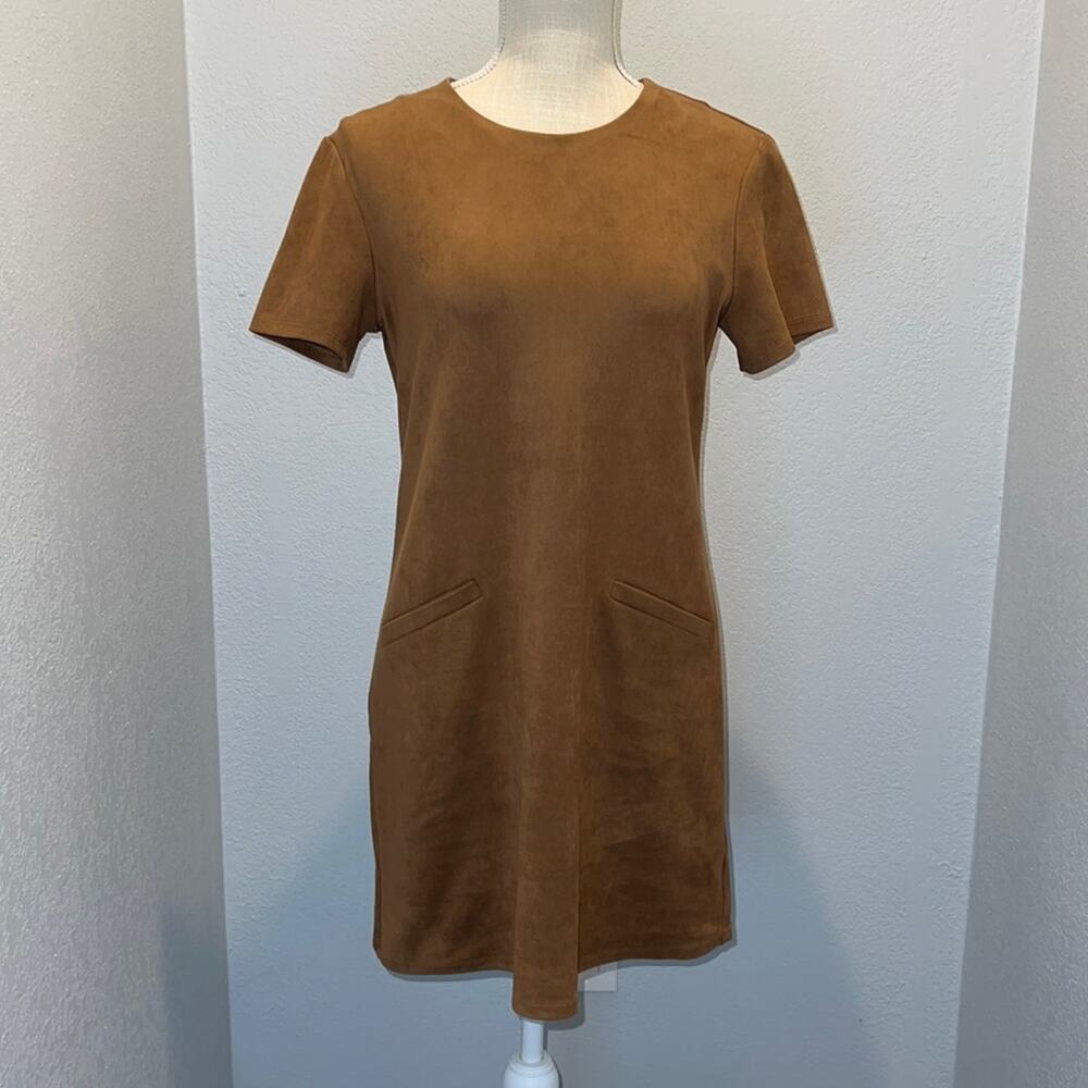 Wayf tan faux Suede mini shift dress - Size S